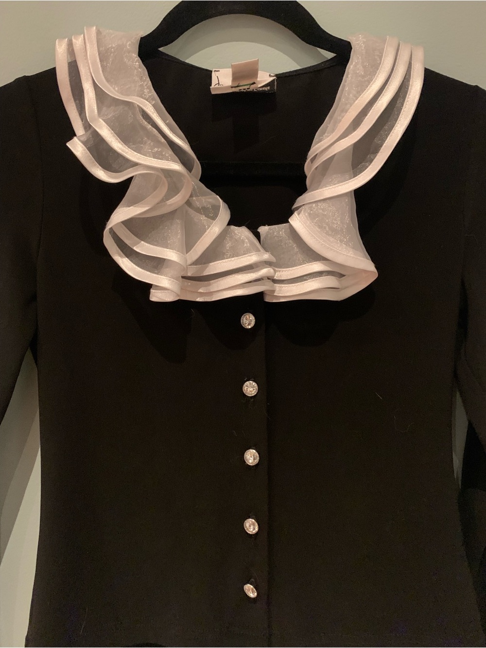 Joseph Ribkoff Black Button-Front Top with White Ruffle Trim - Picture 8 of 16